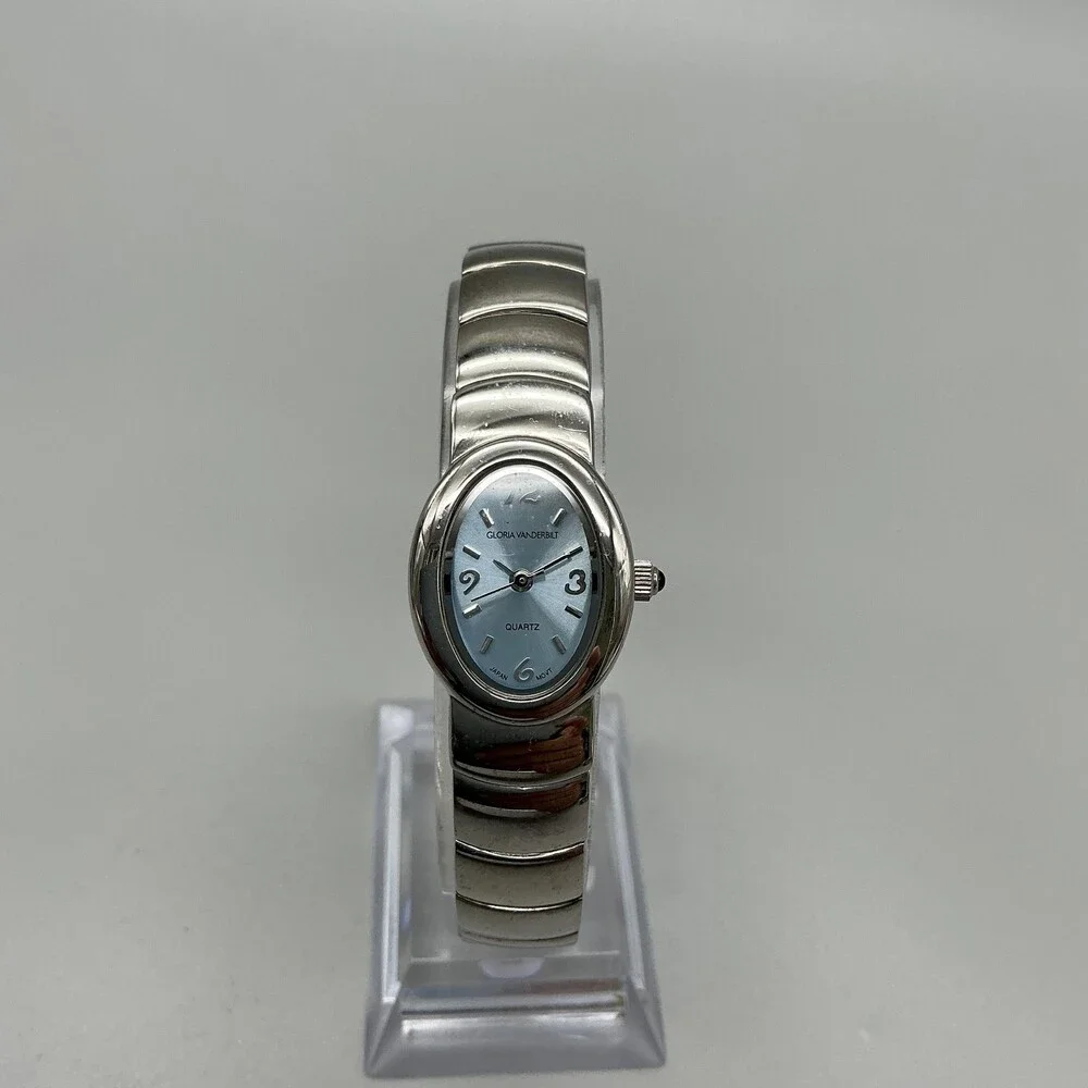 Gloria Vanderbilt Womens Watch 19mm Blue Dial Silver Tone Cuff New Battery